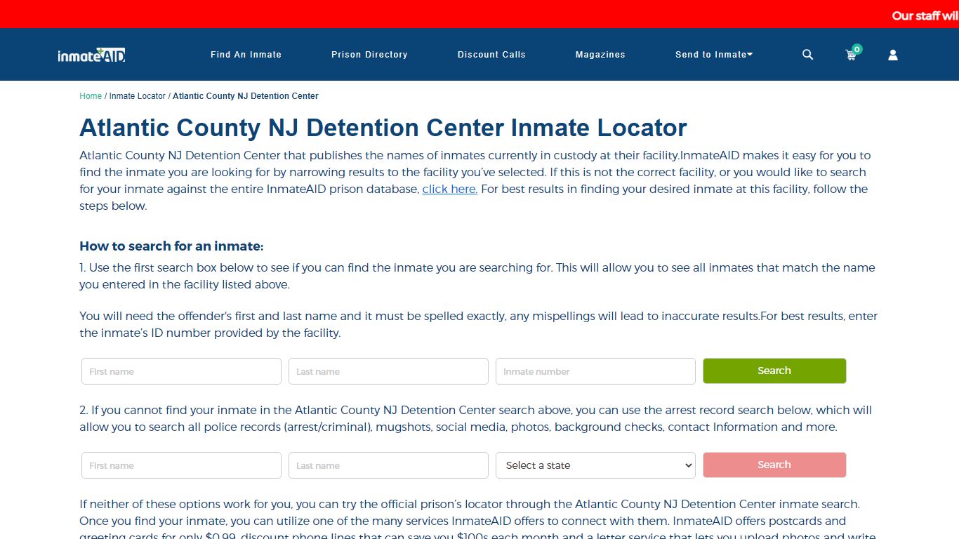 Atlantic County NJ Detention Center Inmate Locator